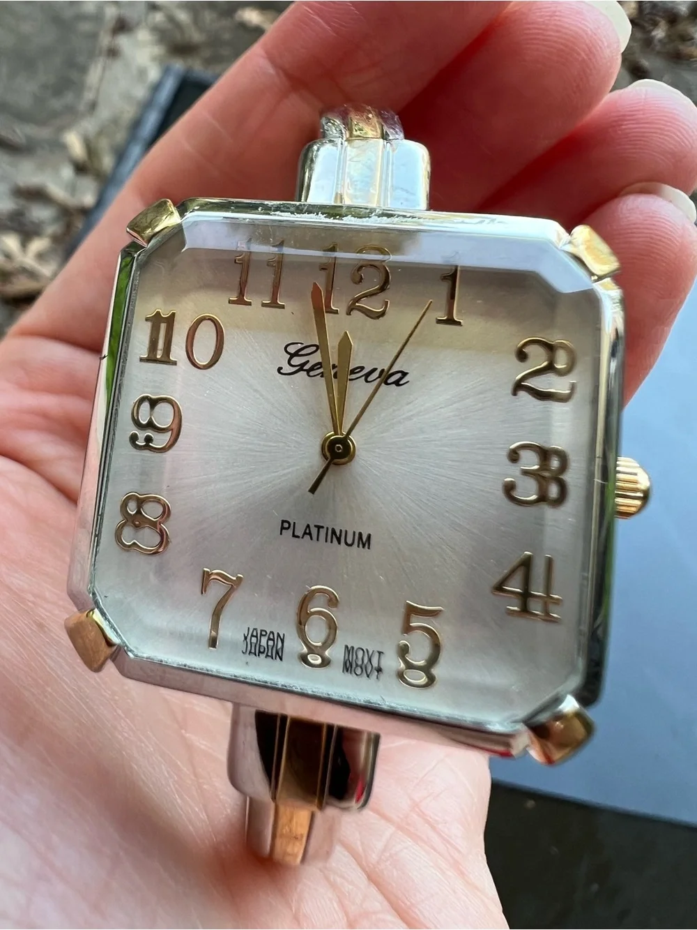 Vintage Y2K Geneva Two-Tone Gold and Silver Square Bangle Watch